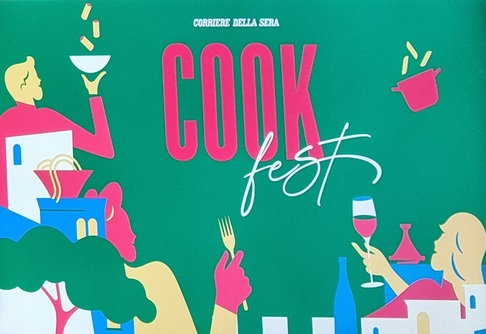 Locandina del Cook Fest 2024, il festival culinario di Cook de Il Corriere della Sera tenutosi a Milano il 4-5-6 ottobre 2024 con chef, pasticceri, pizzaioli ed esperti di cibo, cucina e ristorazione